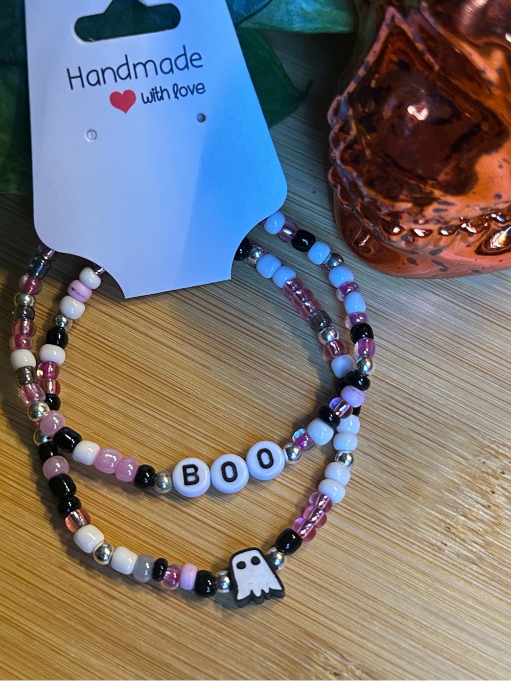 👻✨ Boo 2-PC Stretchy Beaded Bracelet‎ Set | Handmade | Halloween Bracelet Stack